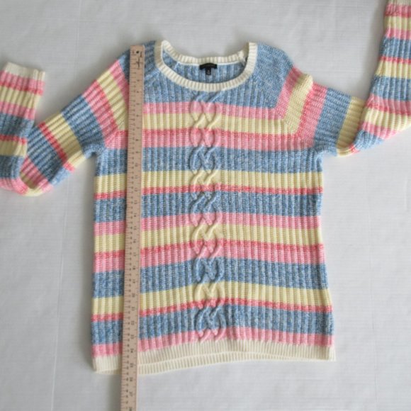 Talbots Women's Sweater Striped Cable Pattern Long Sleeve, Sz M Multicolor - Picture 8 of 9